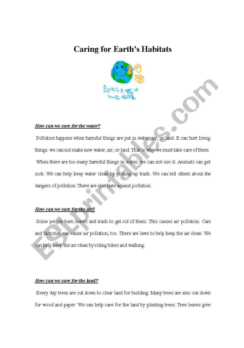 Caring for the earth worksheet