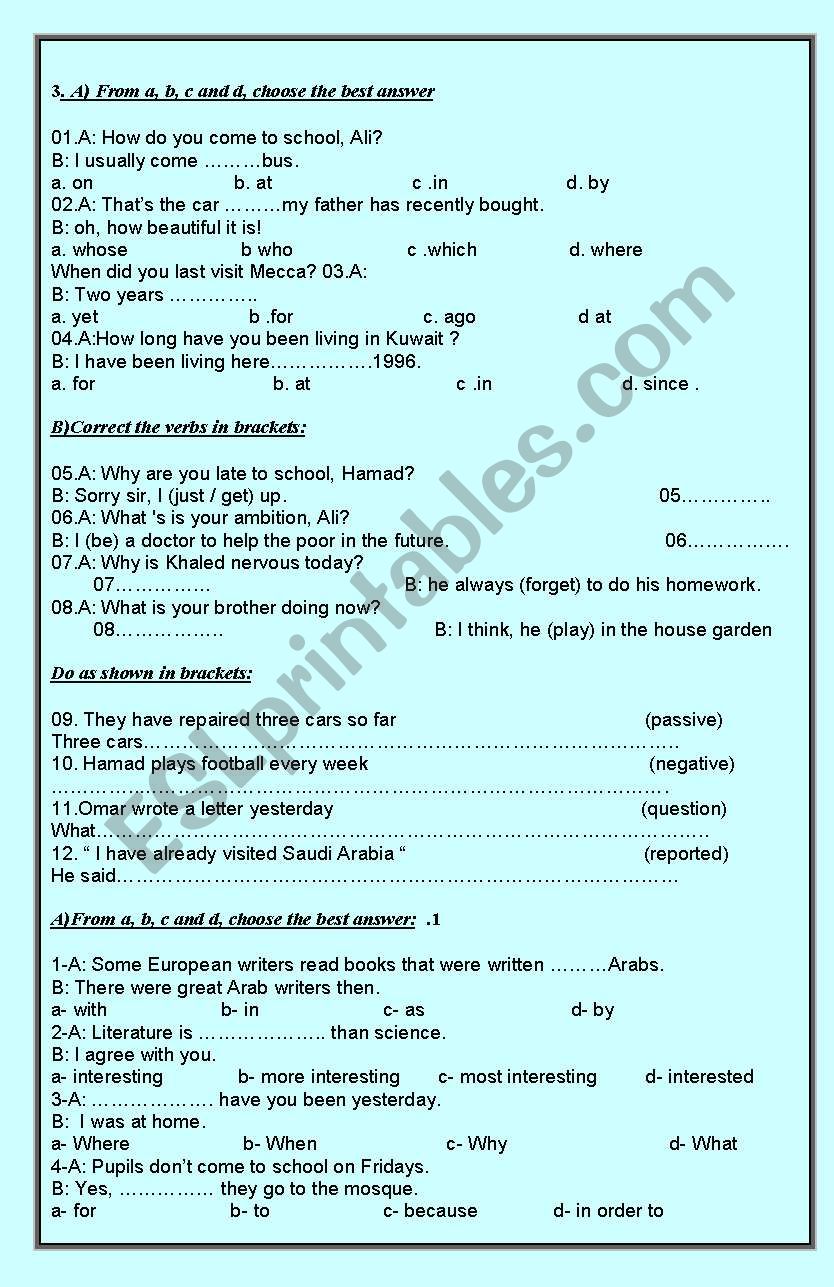 varied exercises worksheet