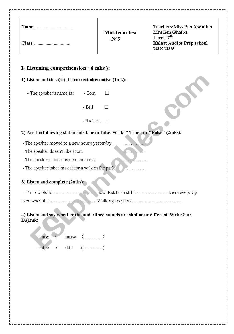 mid term test n3 7th worksheet