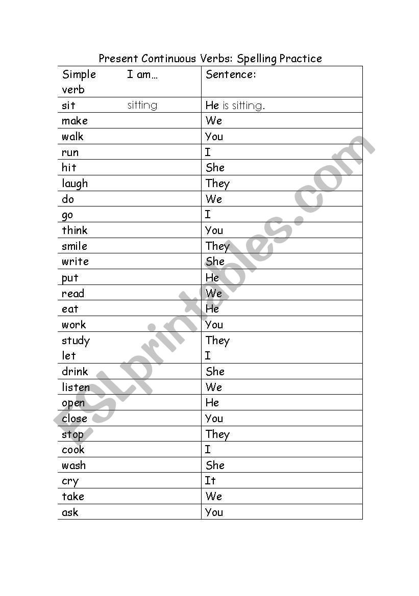 Present Continuous Practice worksheet