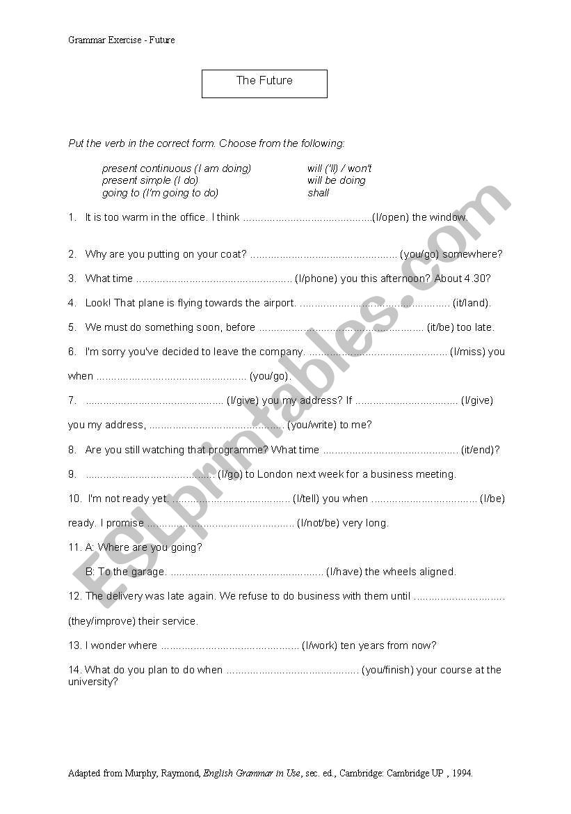 Future tense exercises worksheet