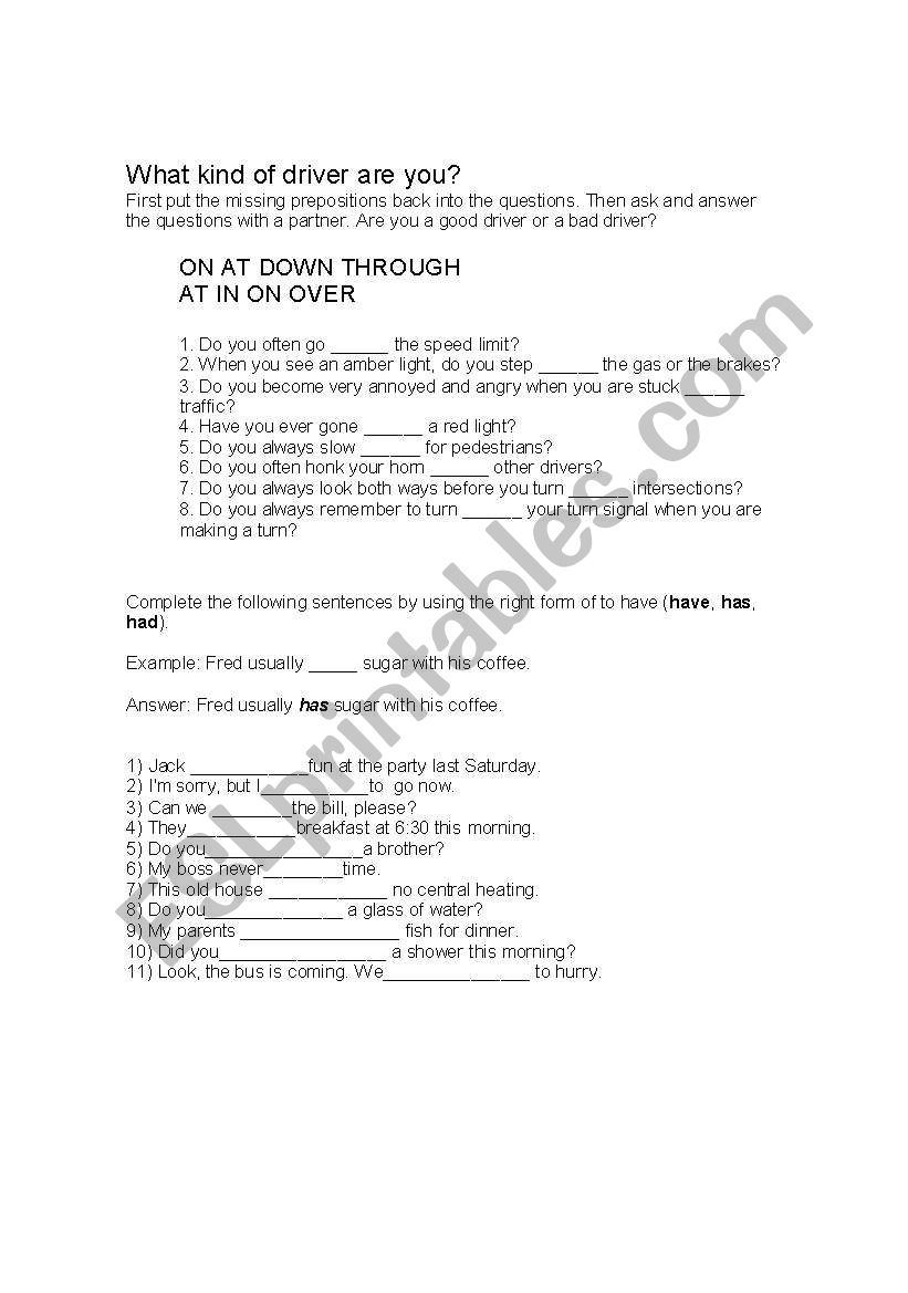 cars indications and have,has and had