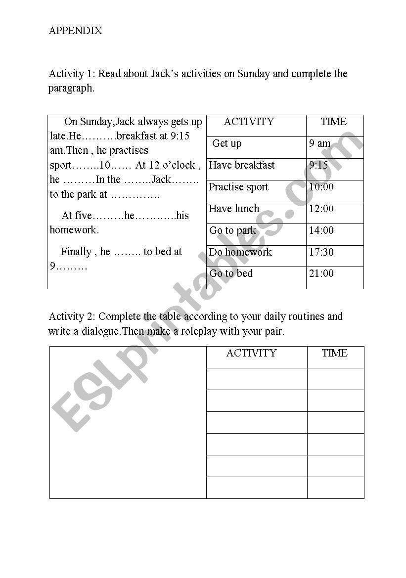 fill in the blanks according to timetable