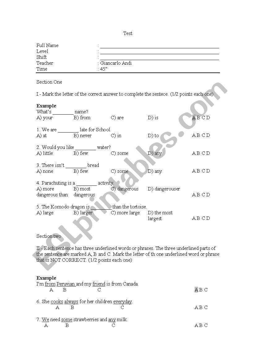 FInal Exam worksheet