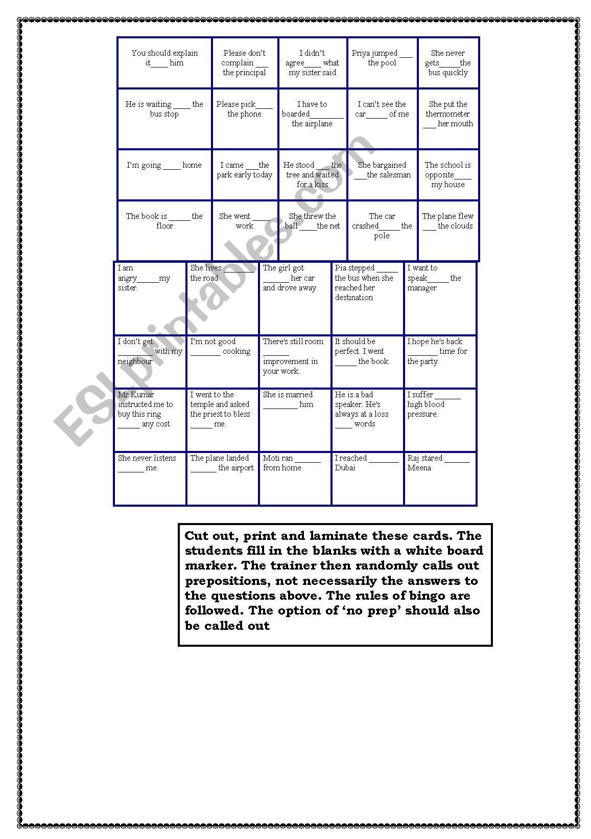 Prep Bingo worksheet