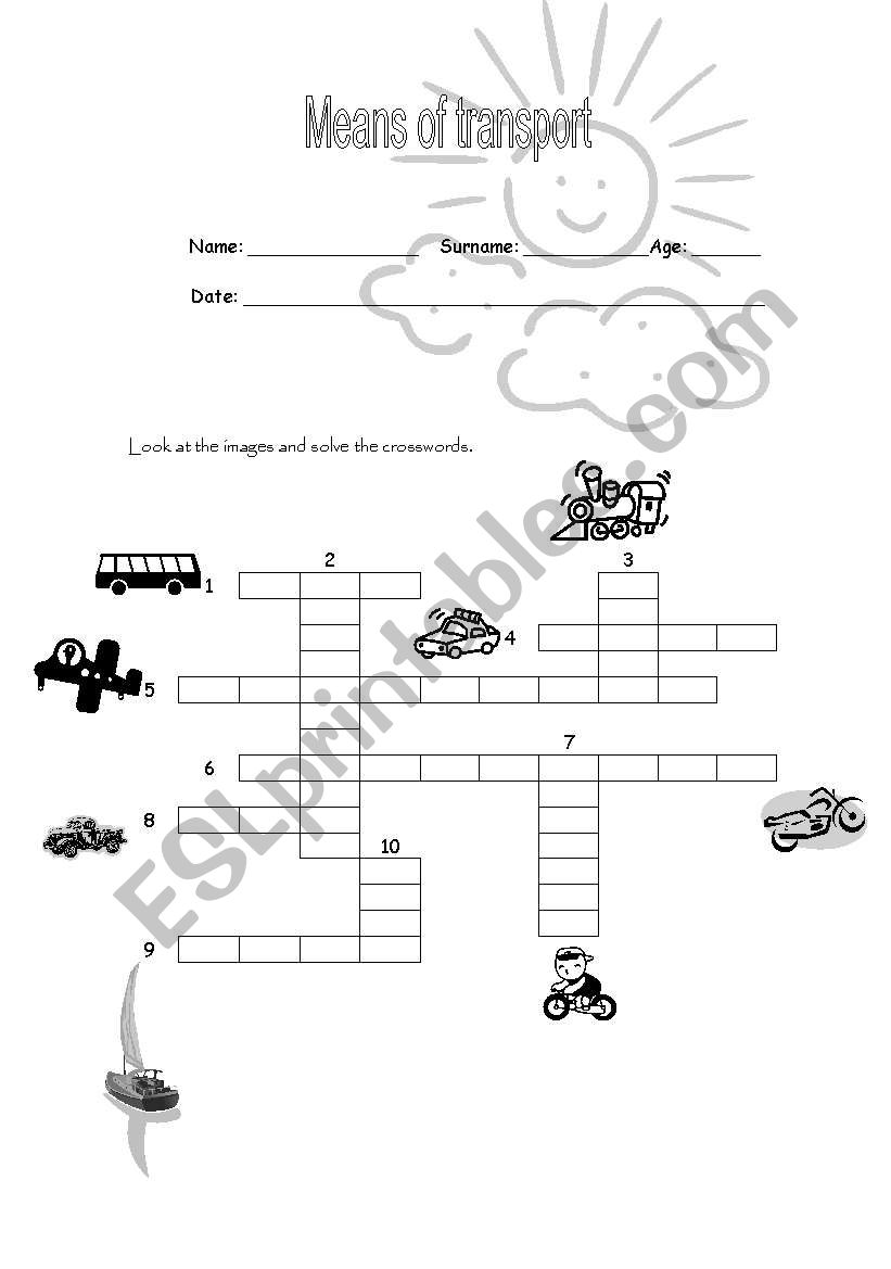 means of transport worksheet