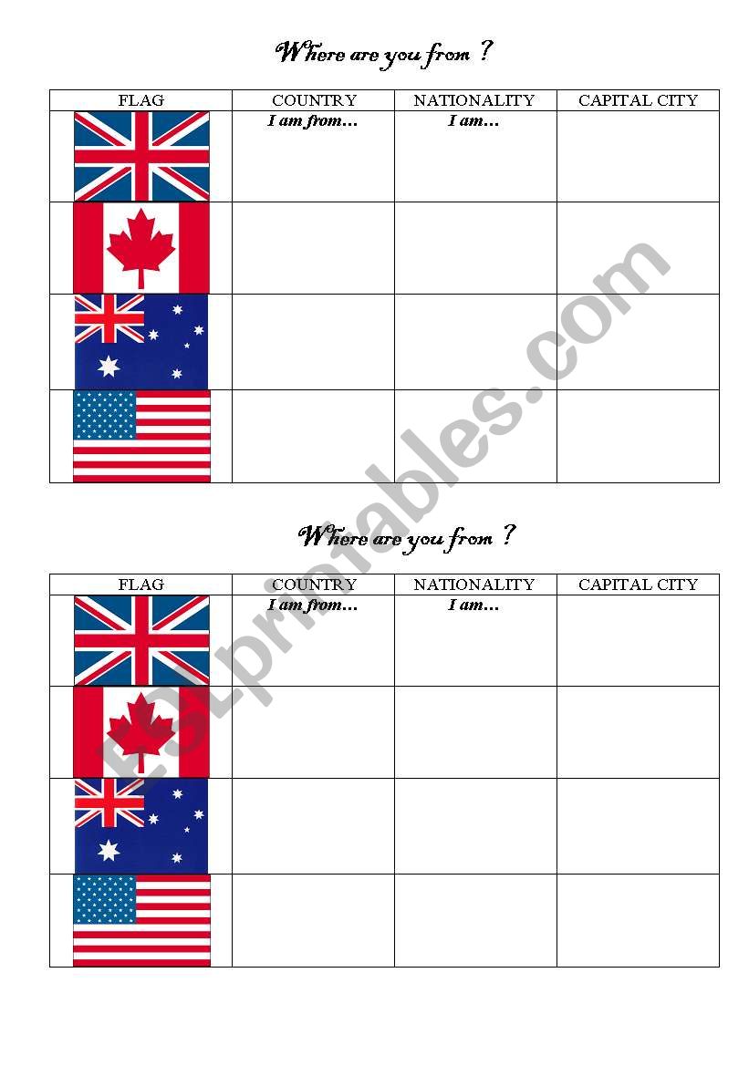 where are you from? worksheet