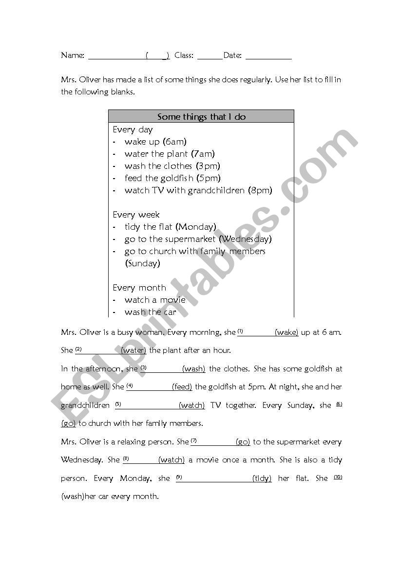 Mr. Oliver worksheet worksheet