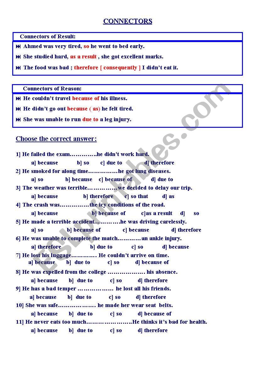 connectors worksheet