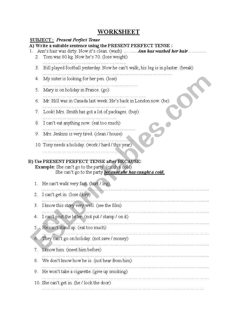 present perfect tense worksheet