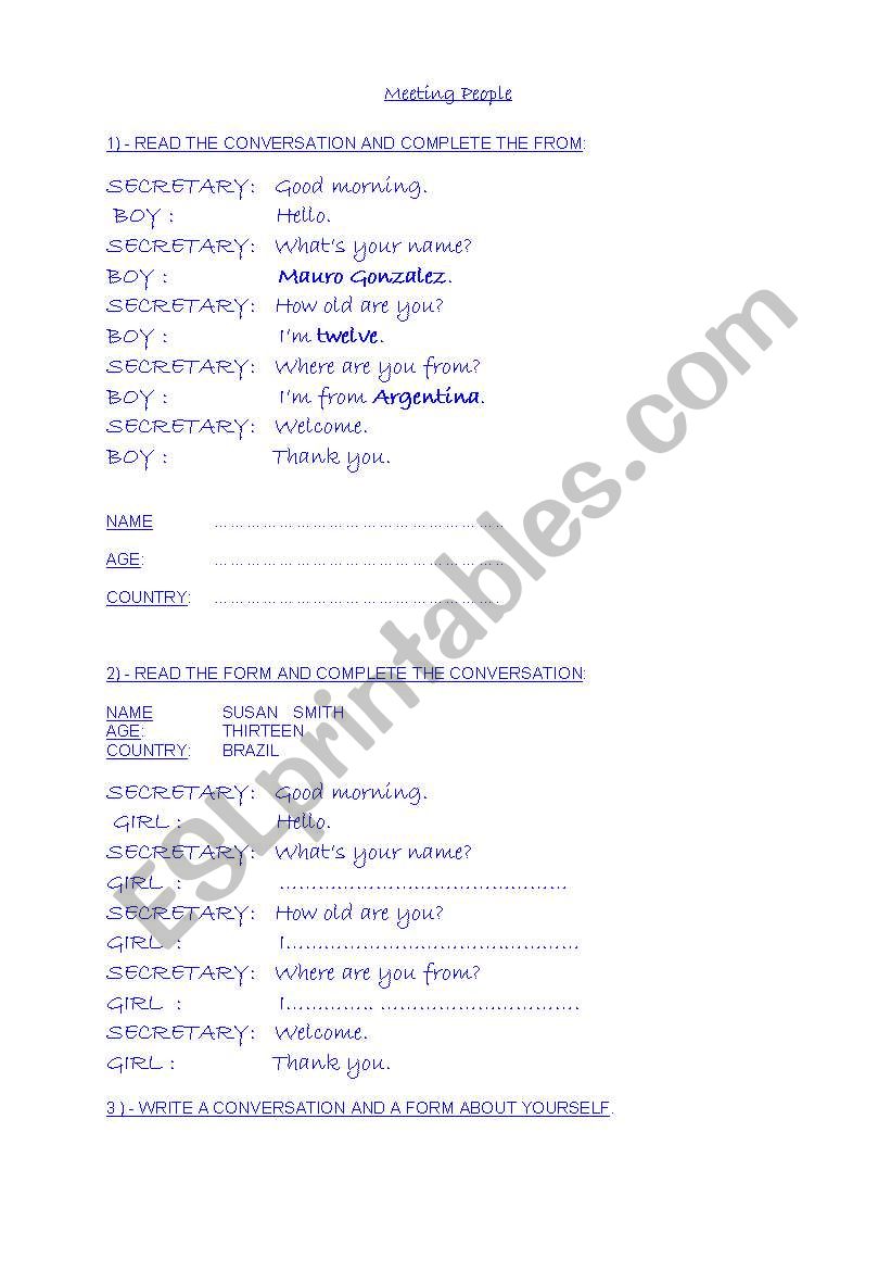 M;eeting People worksheet