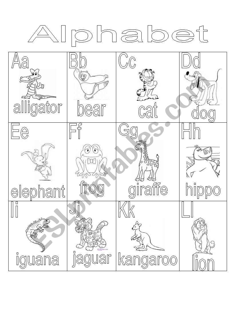 Animal Alphabet - ESL worksheet by MissLydia