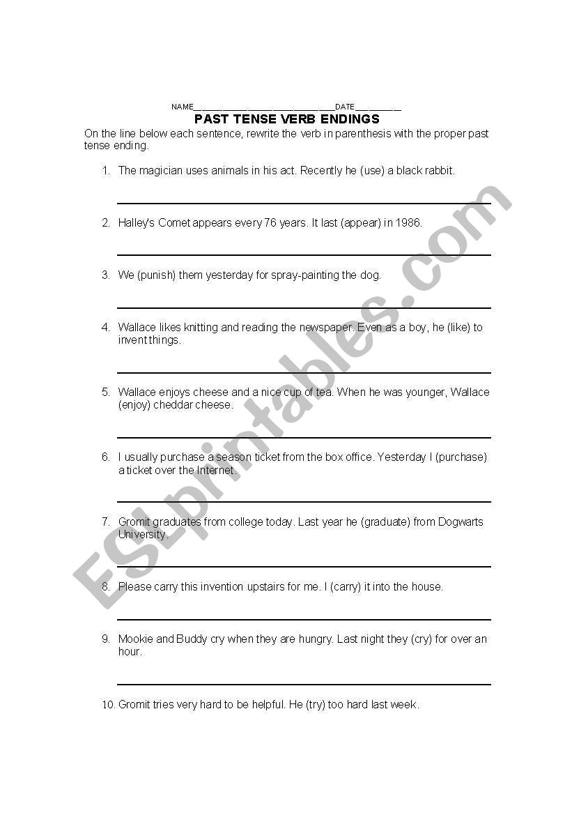 Past Tense Verb Conjugations worksheet