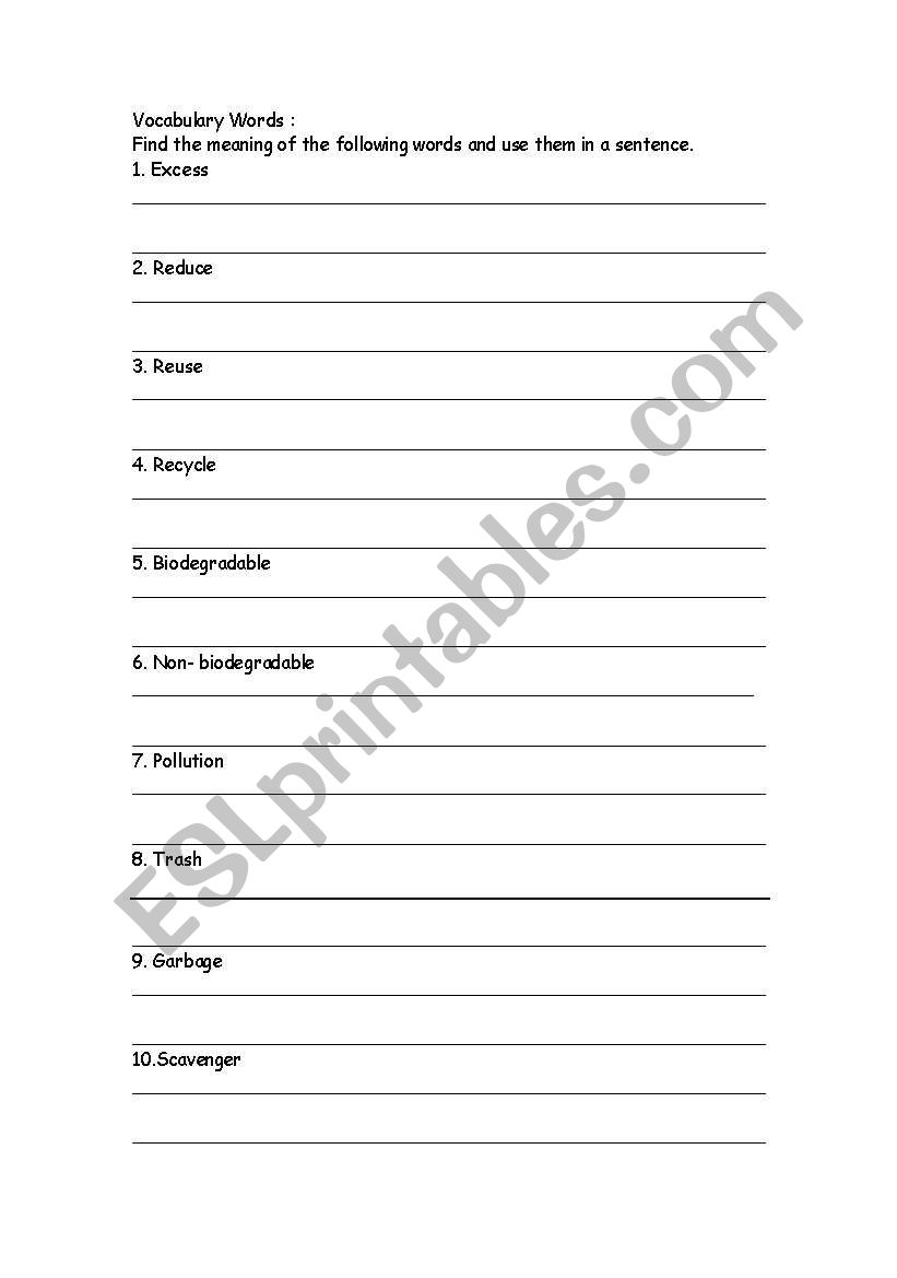 recycling words worksheet