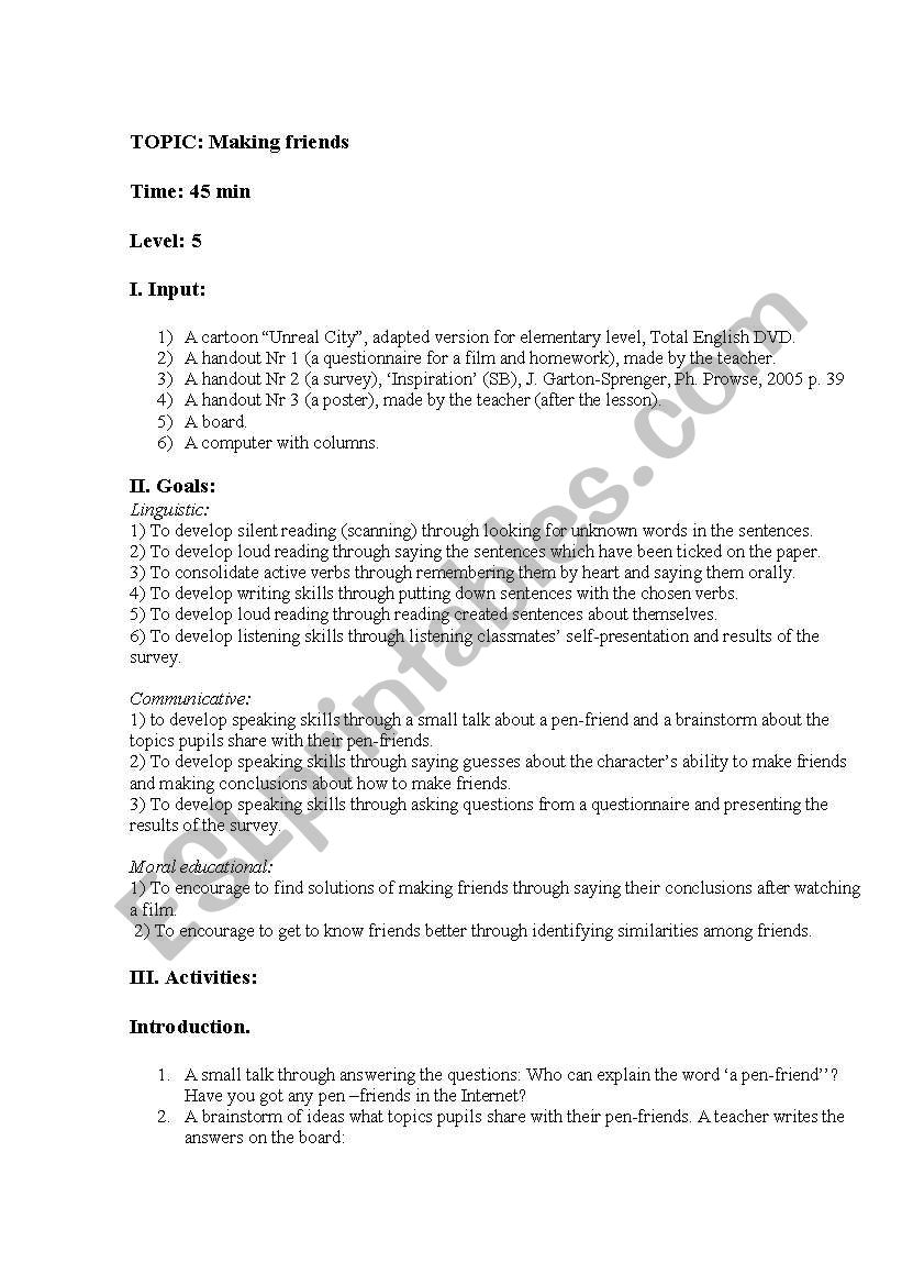 Lesson based on the cartoon worksheet