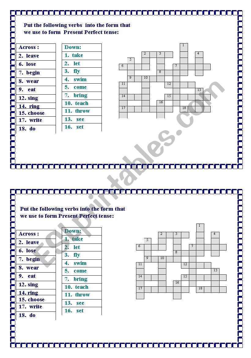 present perfect worksheet