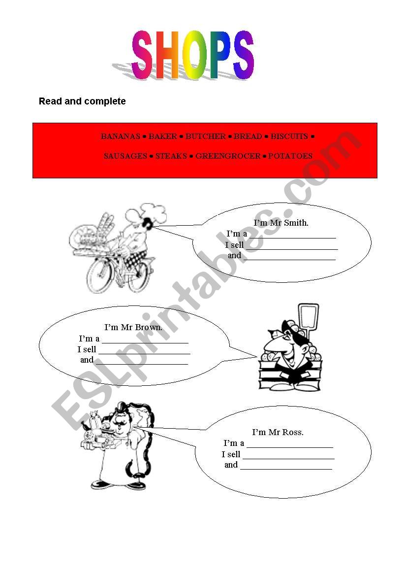 Shops worksheet