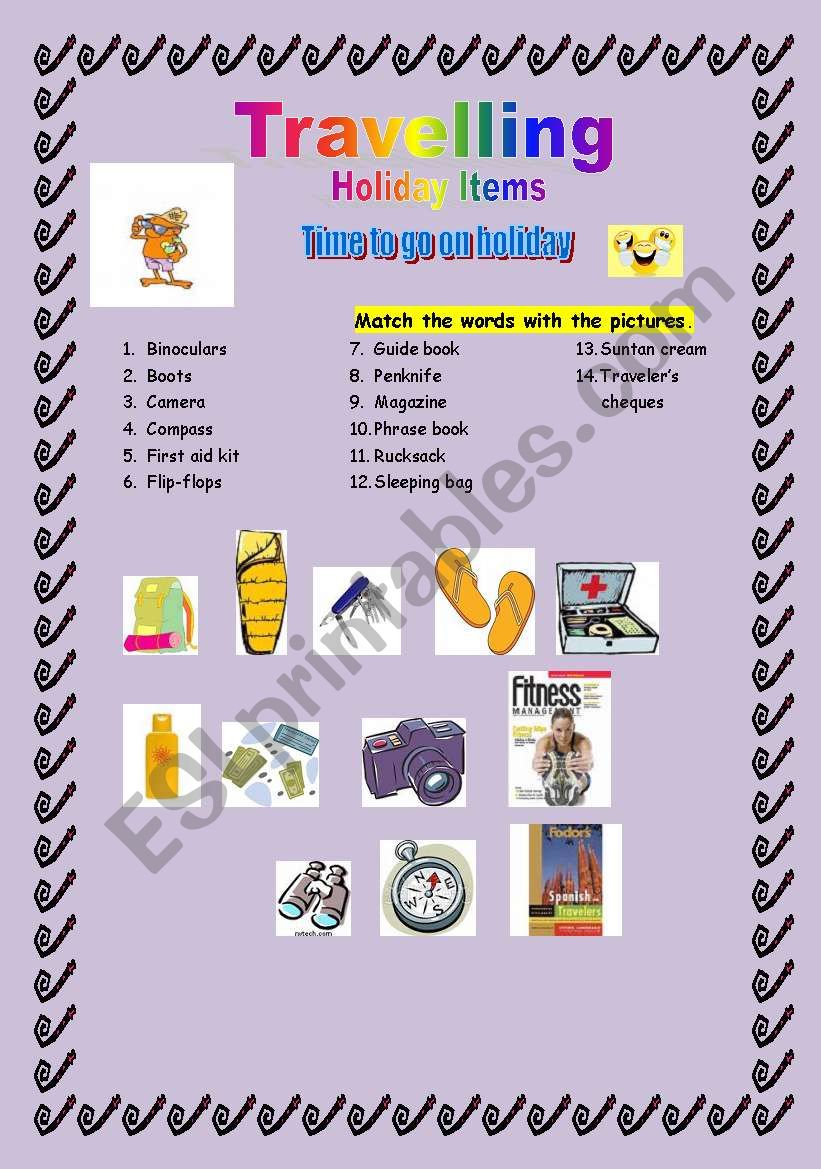 Holiday items worksheet