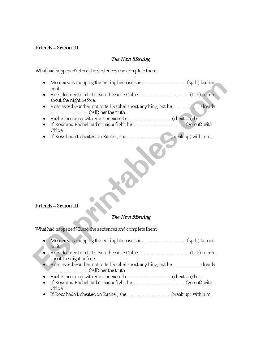 Friends The Next Morning worksheet