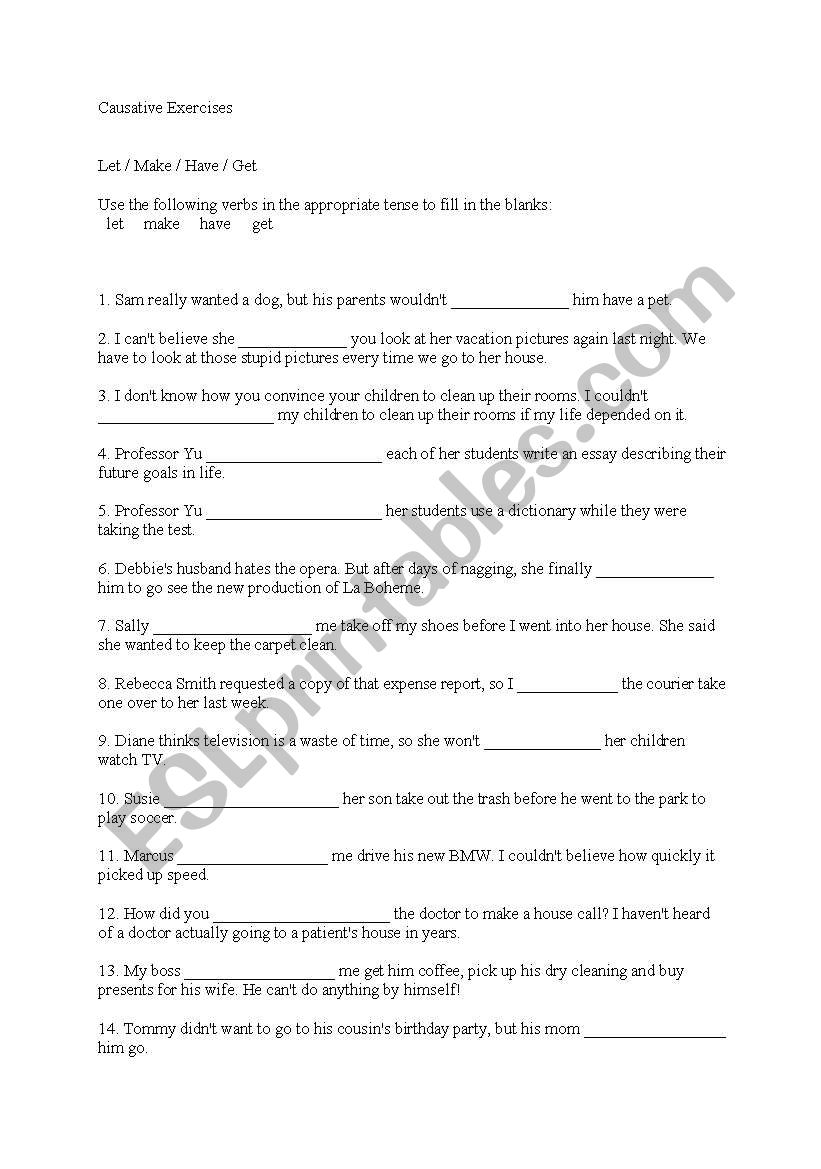 causative worksheet