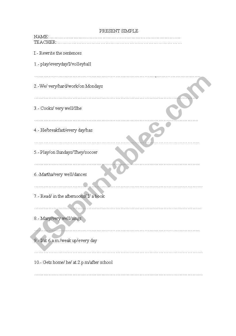 PRESENT SIMPLE worksheet