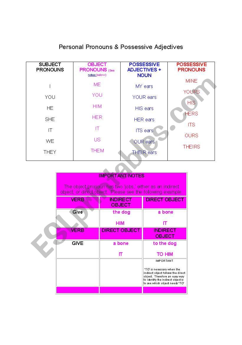 Possessives worksheet