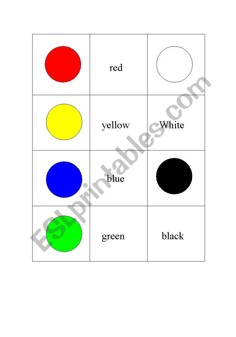 Colours cards worksheet