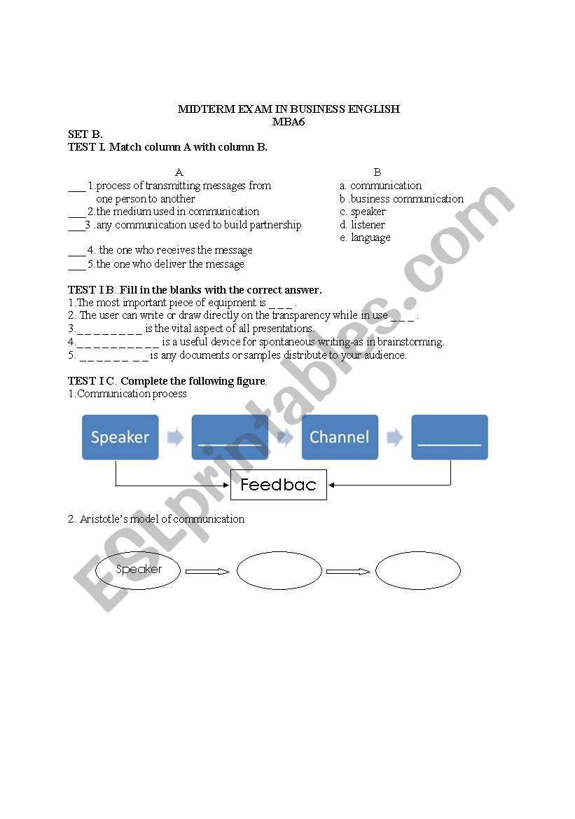 BUSINESS  ENGLISH EXAMINATION worksheet