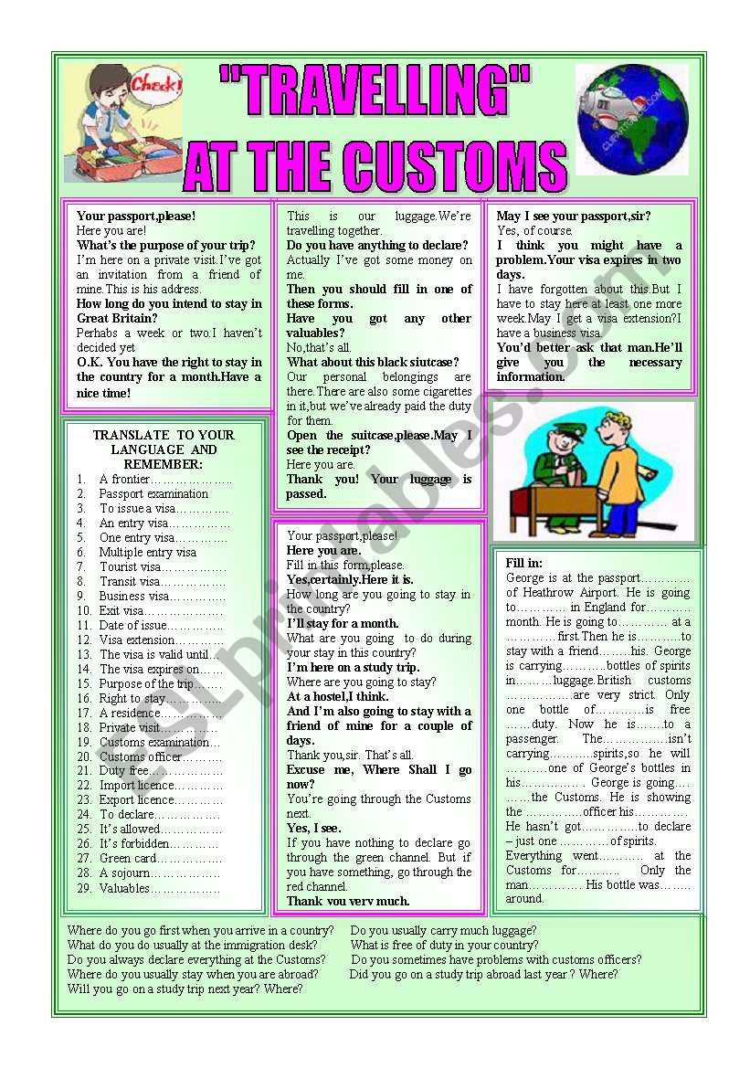 TRAVELLING´´-AT THE CUSTOMS - ESL worksheet by snejankaaa