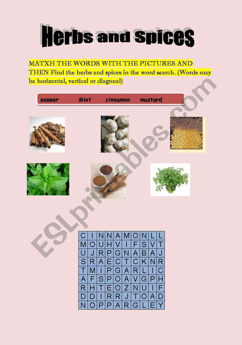 Herbs and Spicies worksheet