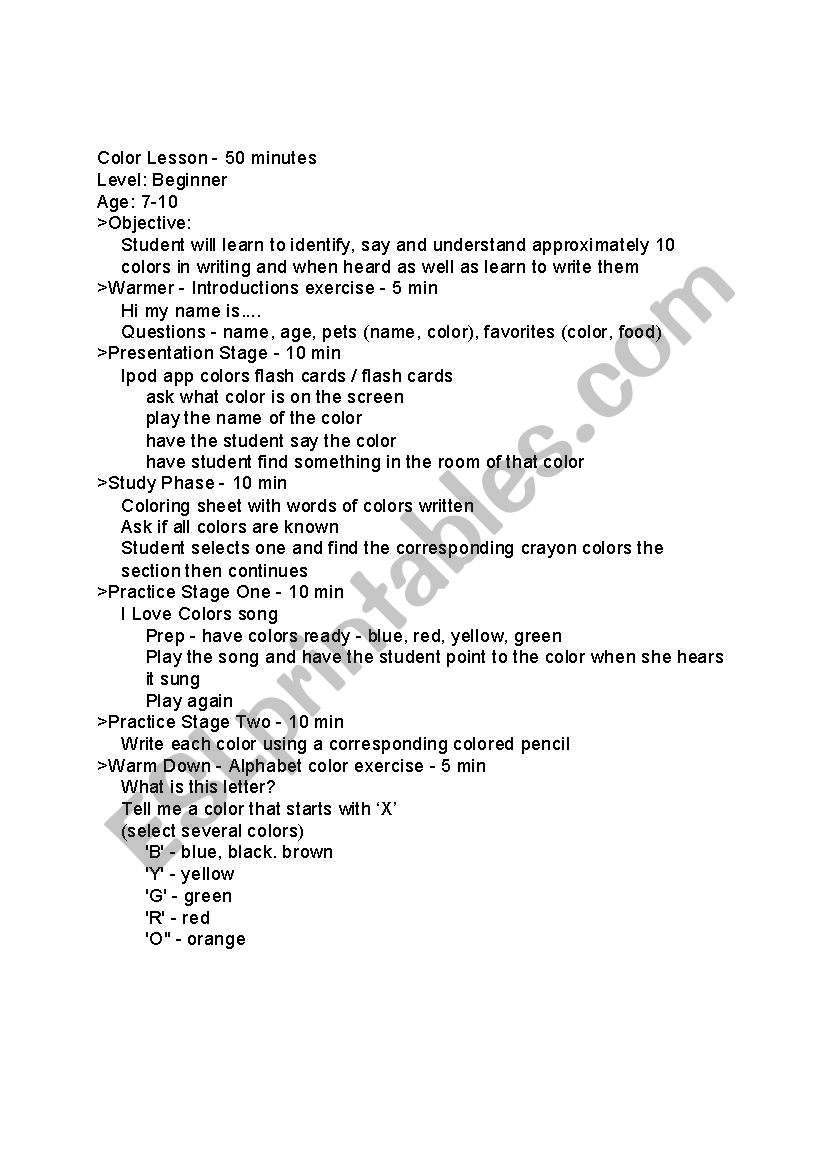 Colors Lesson worksheet