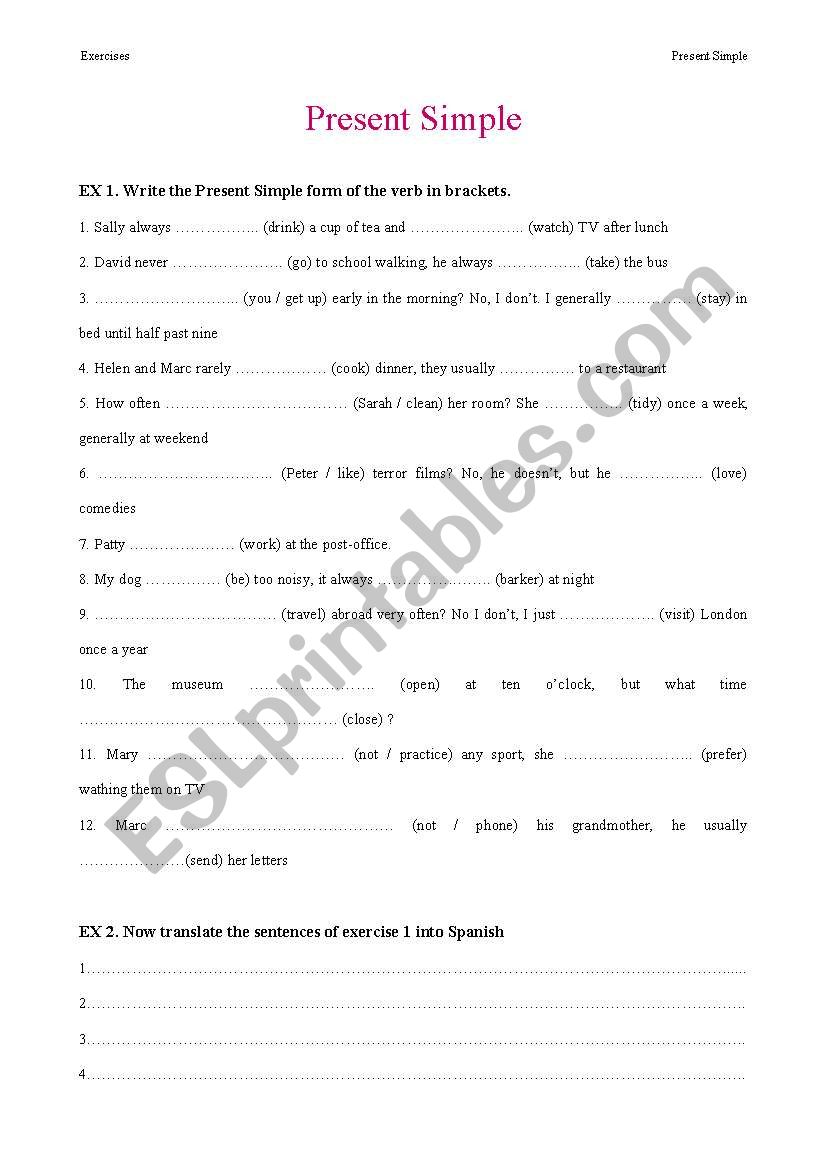 English worksheets: Present Simple