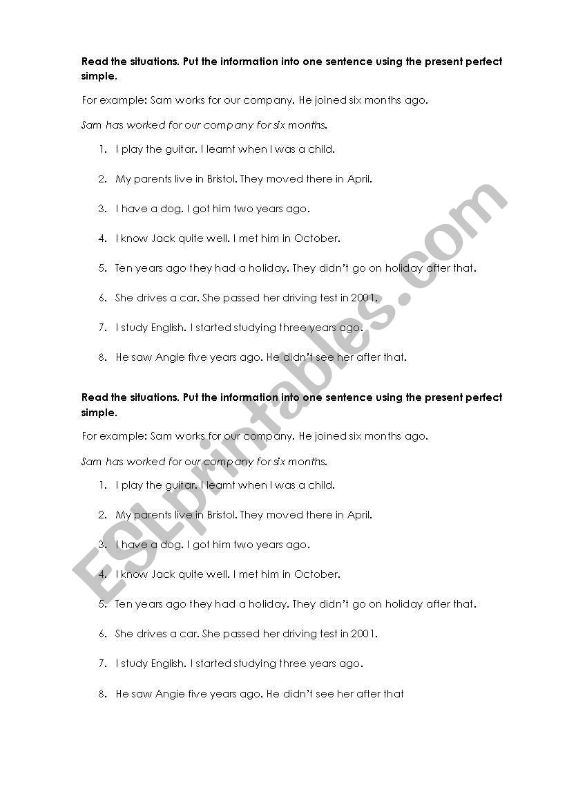 Present Perfect Simple worksheet