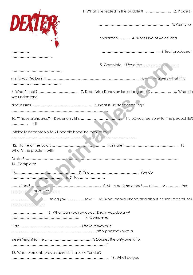 dexter  season 1episode 1 worksheet