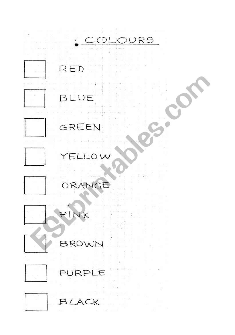 colours worksheet