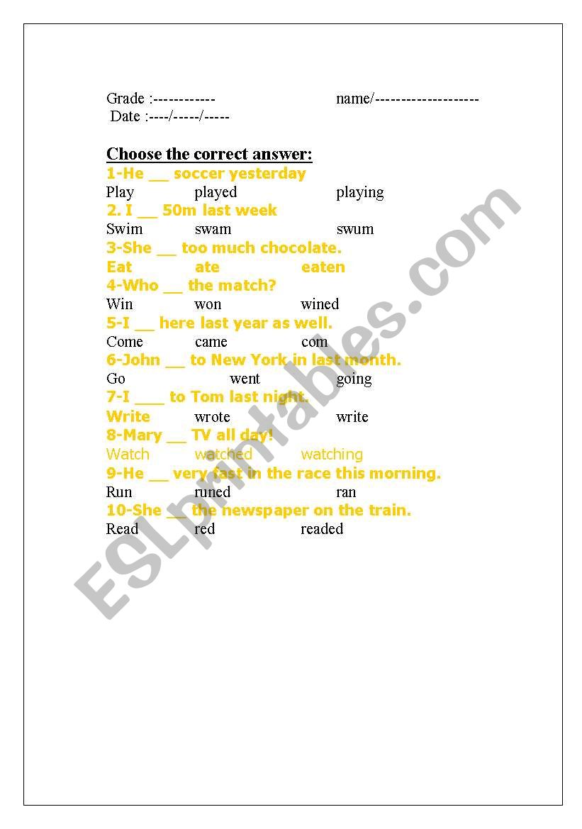 past simple tense worksheet