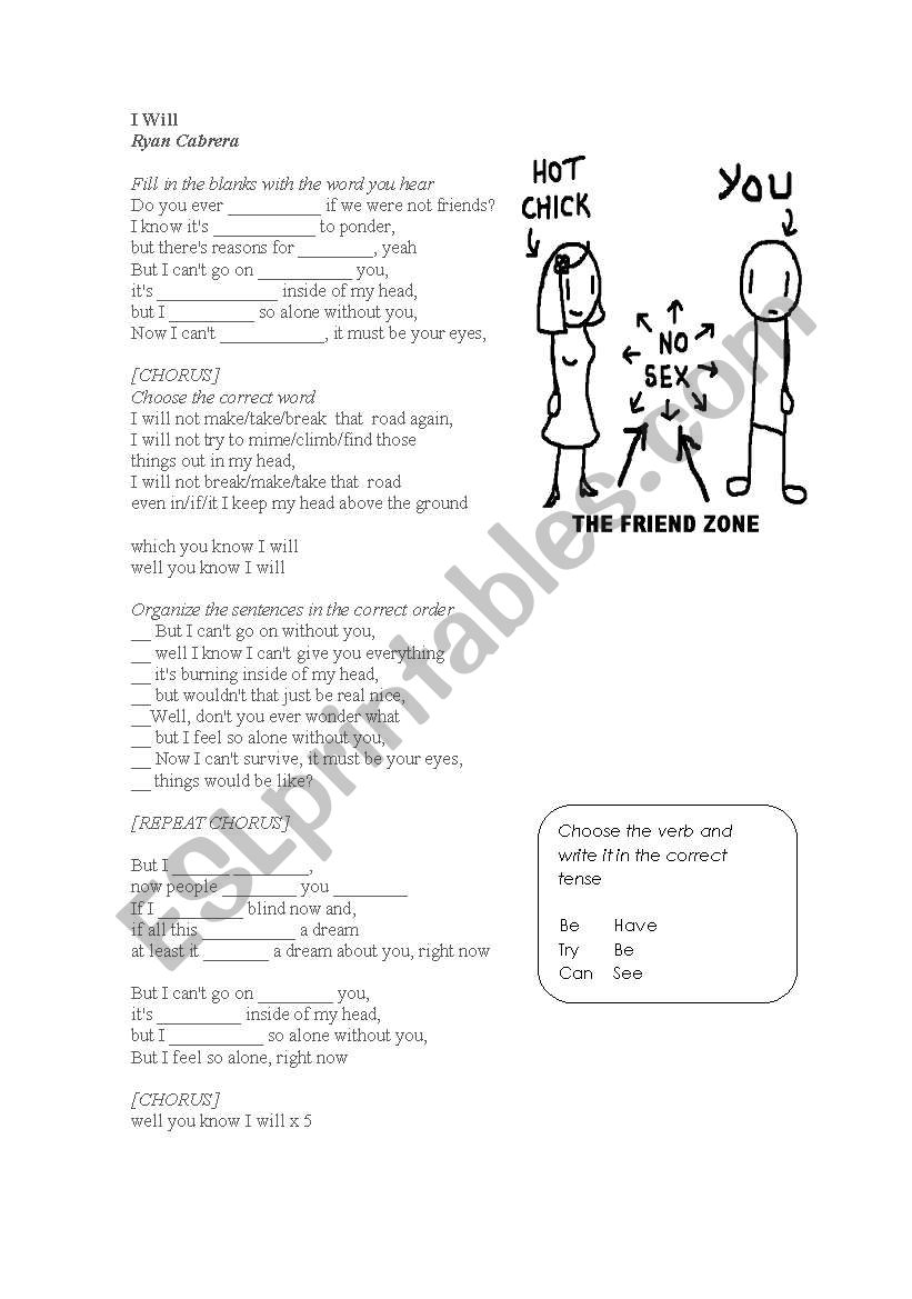 I will by Ryan Cabrera worksheet