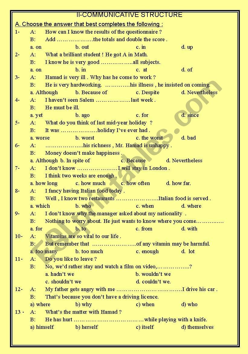 comunicative structure worksheet