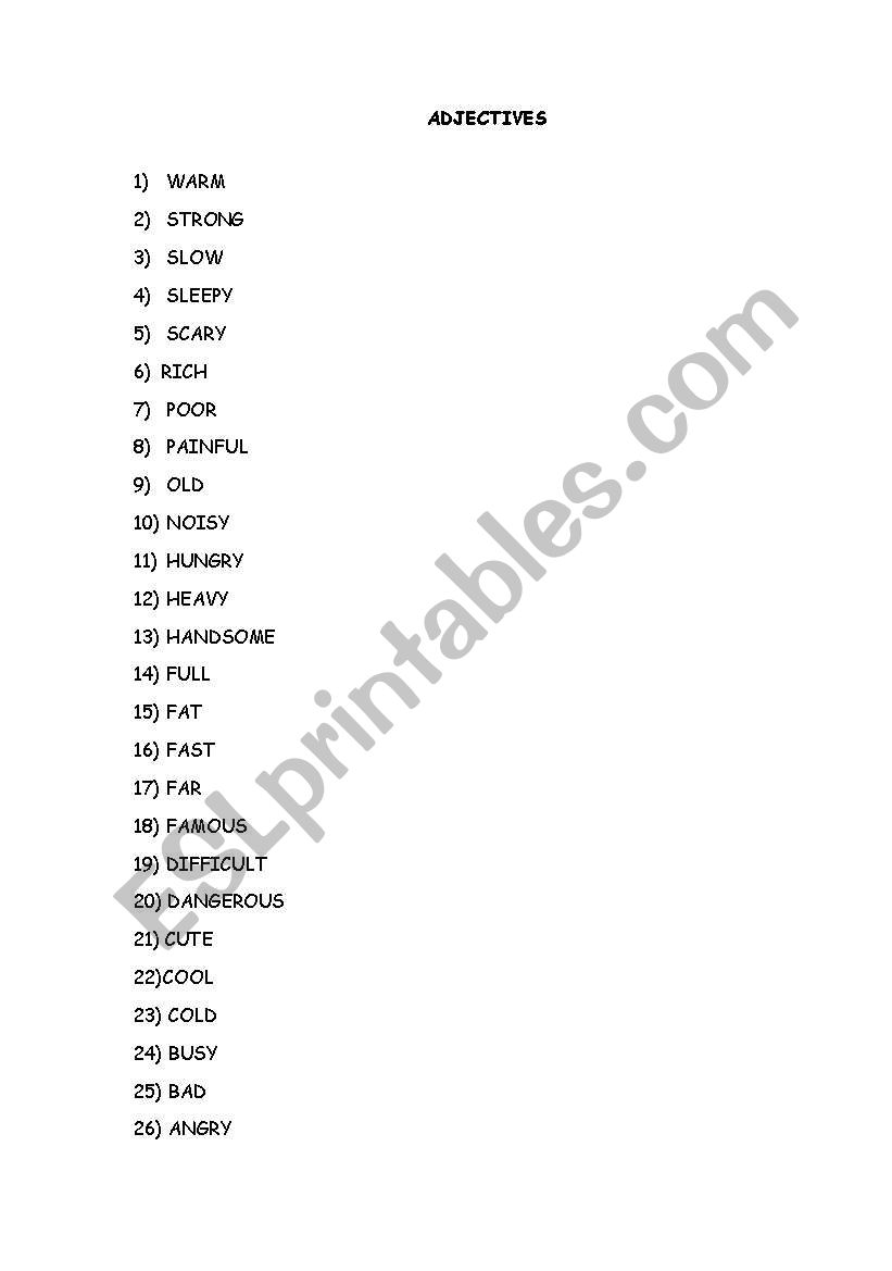 adjectives worksheet