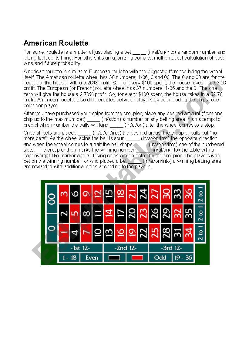 Roulette worksheet