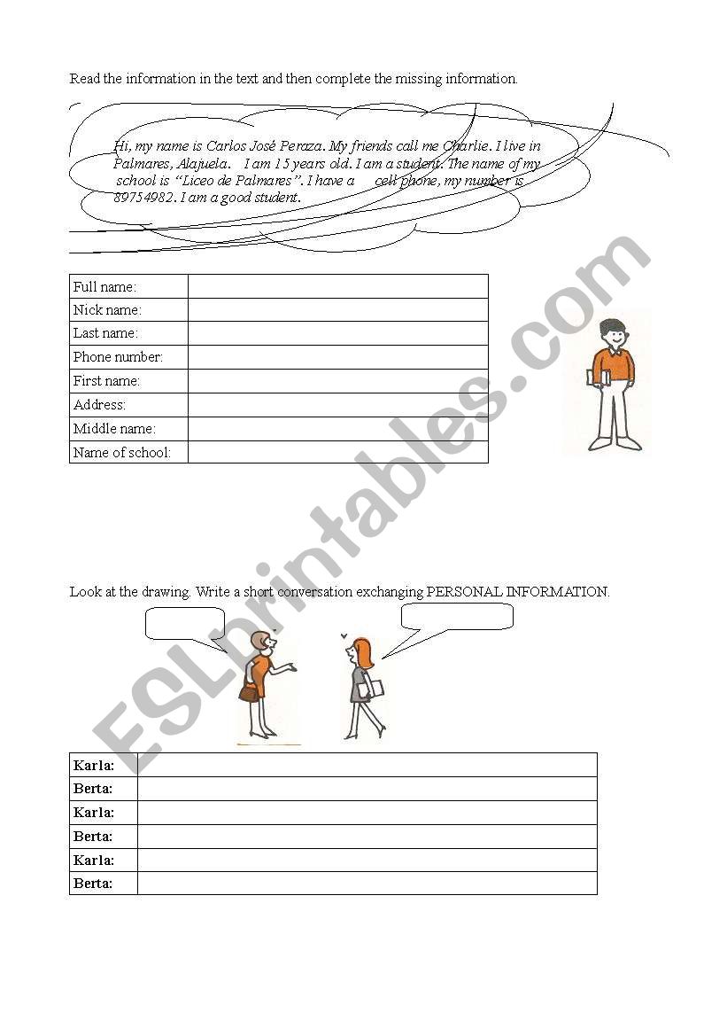 personal information worksheet