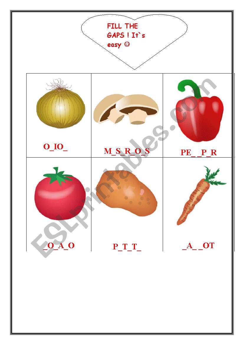 VEGETABLES- gap filling worksheet