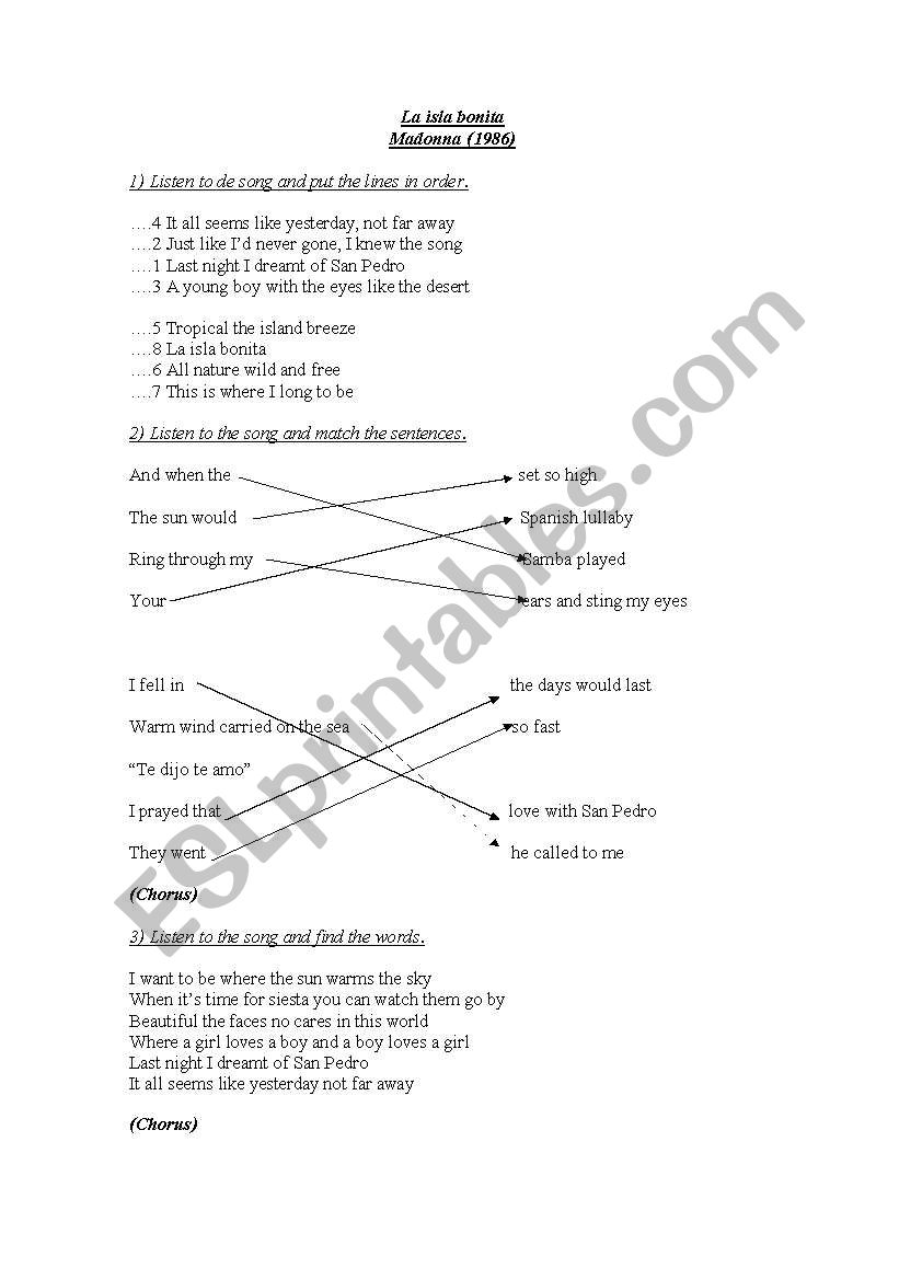 La isla bonita - Song worksheet