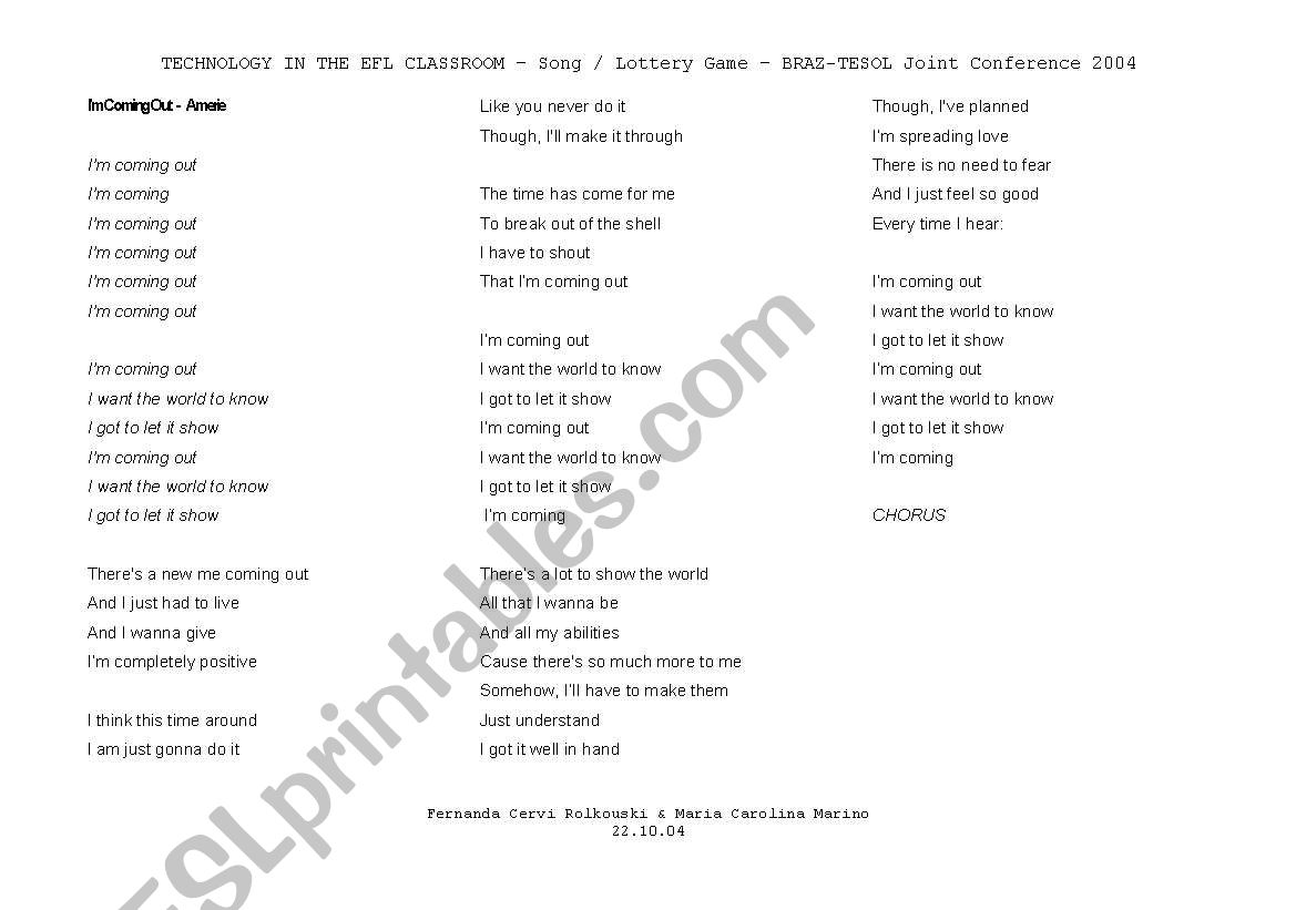 english-worksheets-i-m-coming-out-by-amerie-lottery-game-song