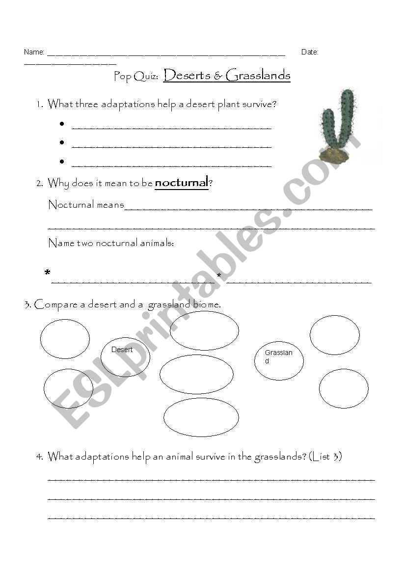 Desert and Grassland Biomes worksheet