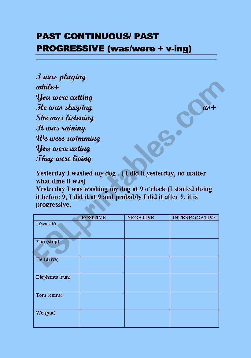 past continuous worksheet