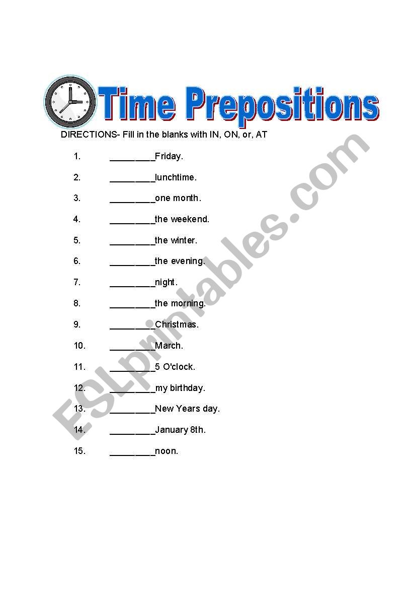 Time Prepositions worksheet