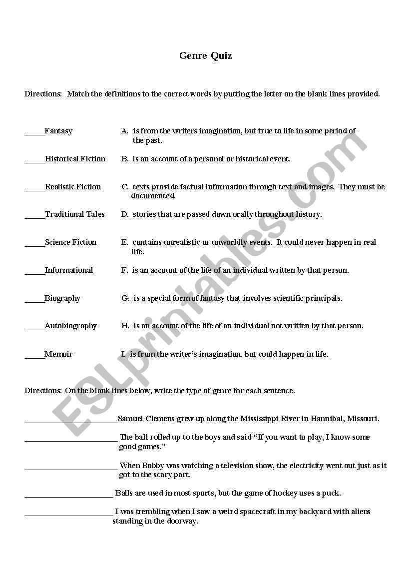 Genre Quiz worksheet