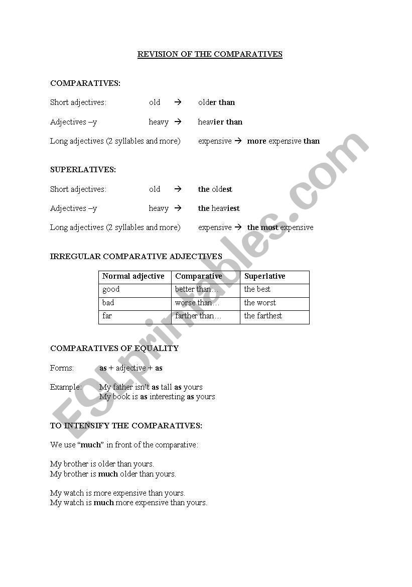 Comparatives and superlatives revision