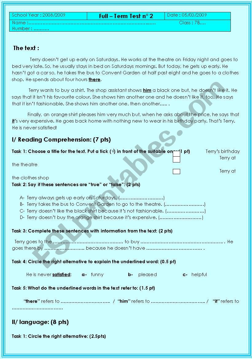 Full-term test n2 worksheet